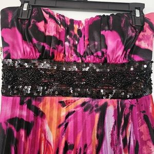 Vibrant Pink and Black Strapless Dress